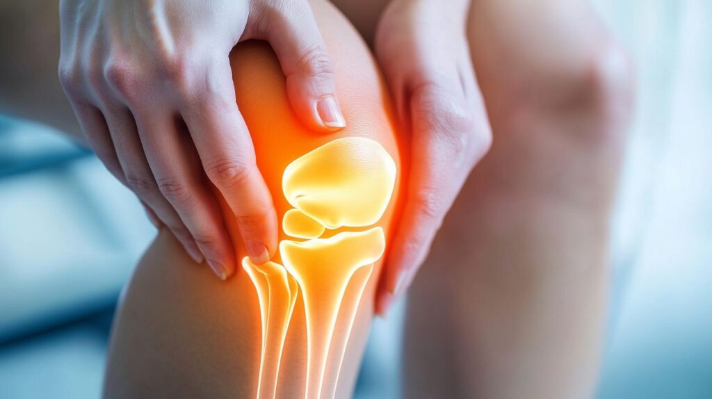 Young adult experiencing joint pain in knees and hands due to lifestyle and health-related causes