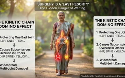 Delaying Joint Replacement Surgery and Joint Damage Patient walking with a limp due to knee pain, showing how delayed joint treatment can affect the hip, spine, and surrounding joints.